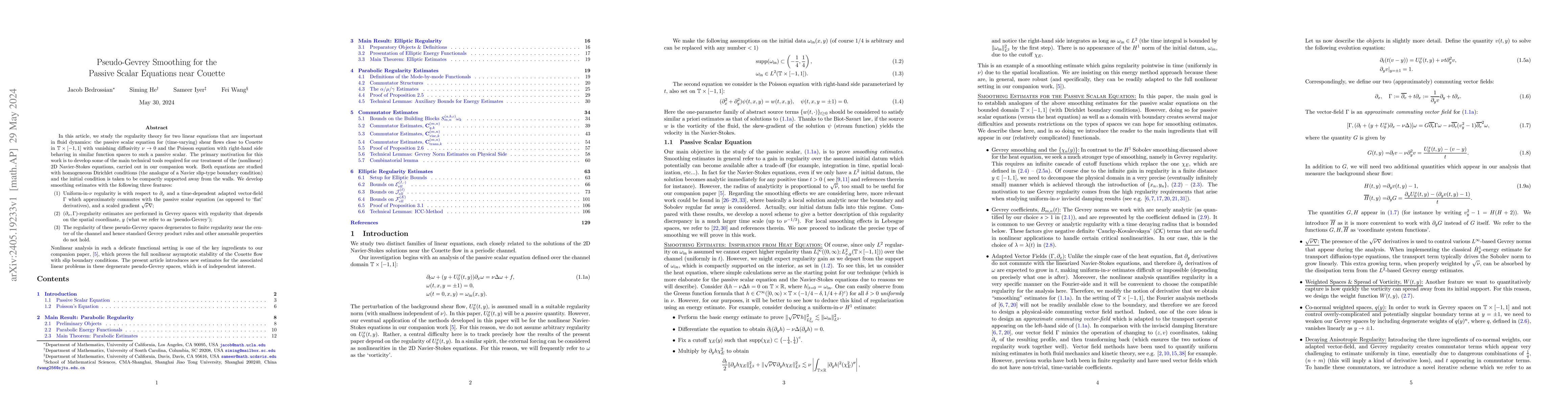 Thumbnail for Pseudo-Gevrey Smoothing for the Passive Scalar Equations near Couette