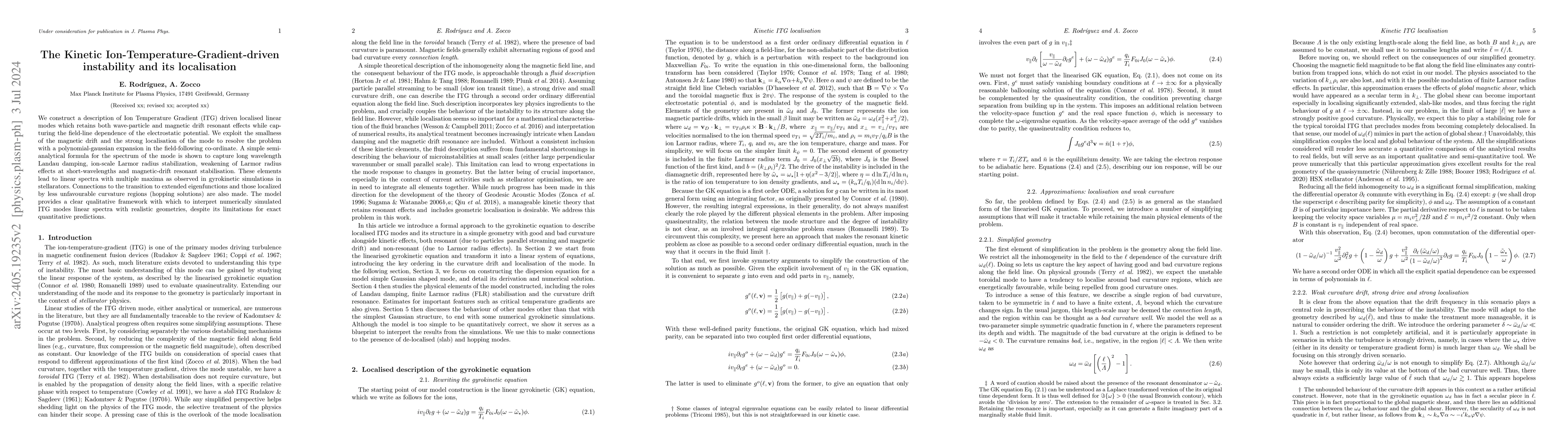 Thumbnail for The Kinetic Ion-Temperature-Gradient-driven instability and its
  localisation