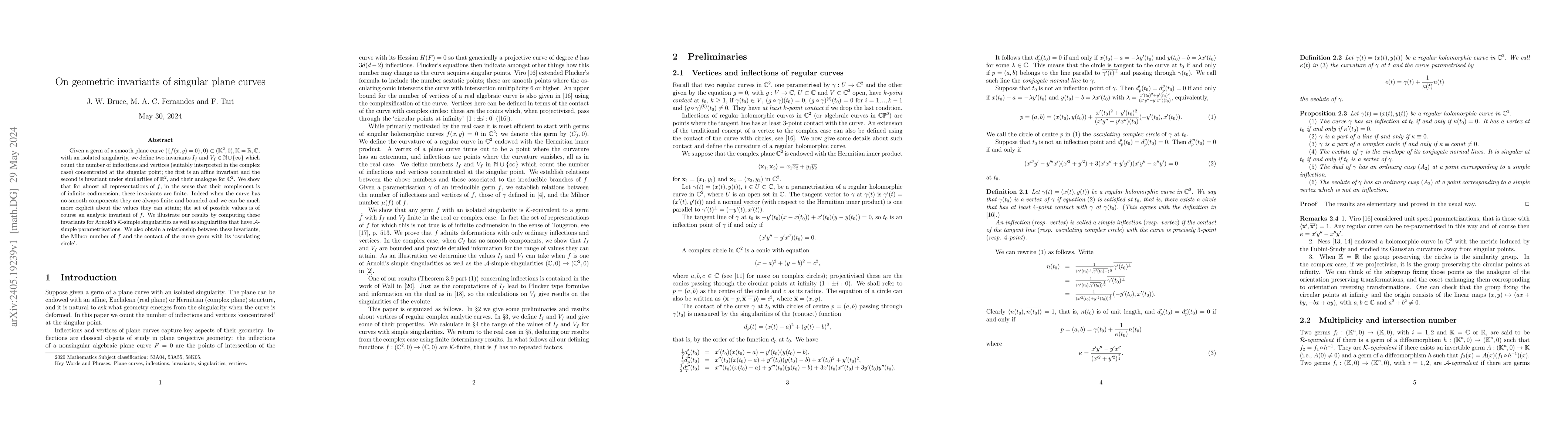 Thumbnail for On geometric invariants of singular plane curves