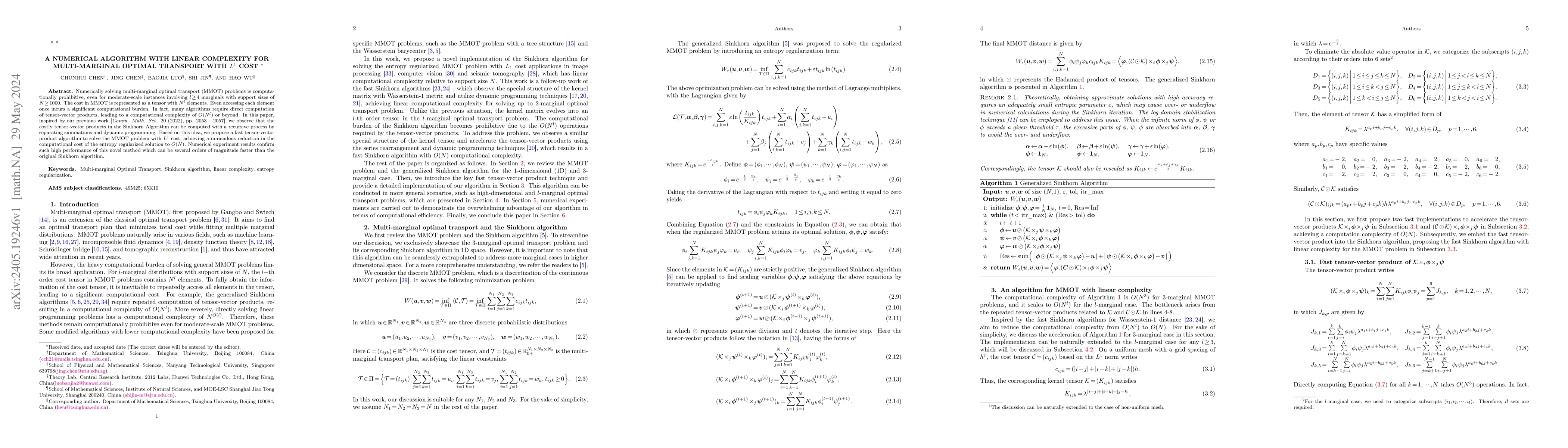 Thumbnail for A numerical algorithm with linear complexity for Multi-marginal Optimal
  Transport with $L^1$ Cost