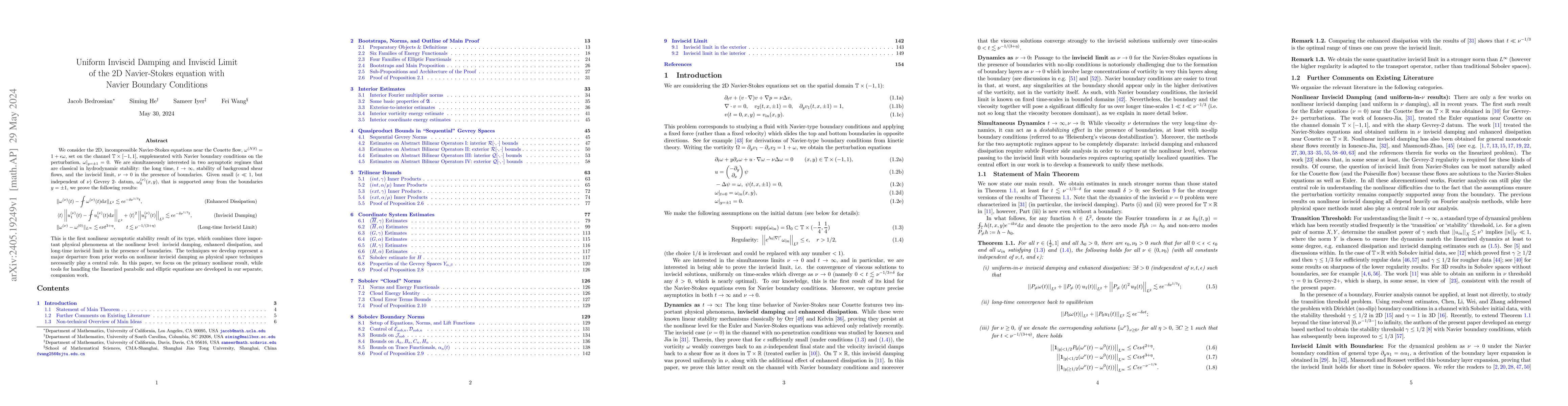 Thumbnail for Uniform Inviscid Damping and Inviscid Limit of the 2D Navier-Stokes
  equation with Navier Boundary Conditions
