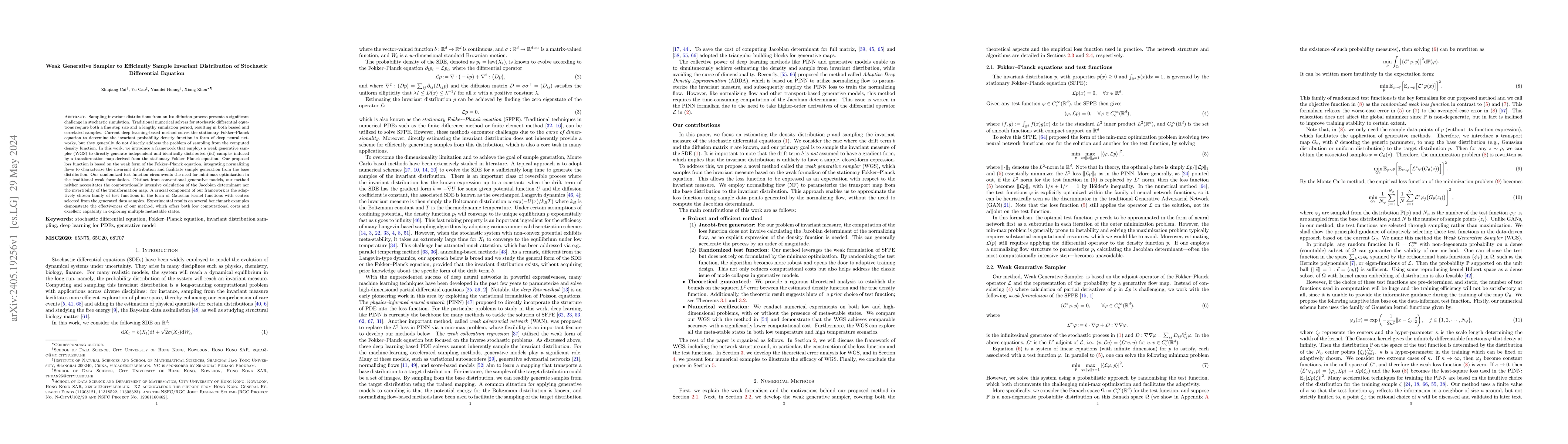 Thumbnail for Weak Generative Sampler to Efficiently Sample Invariant Distribution of
  Stochastic Differential Equation