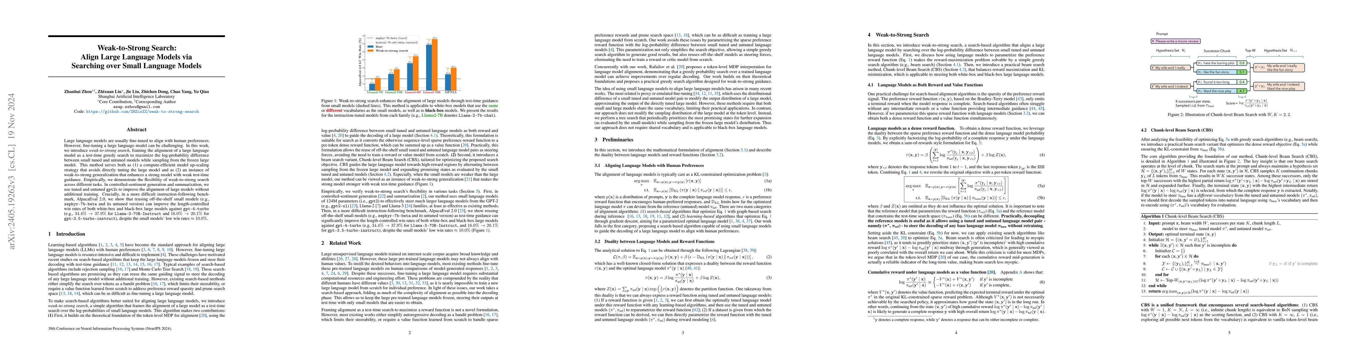 Thumbnail for Weak-to-Strong Search: Align Large Language Models via Searching over
  Small Language Models