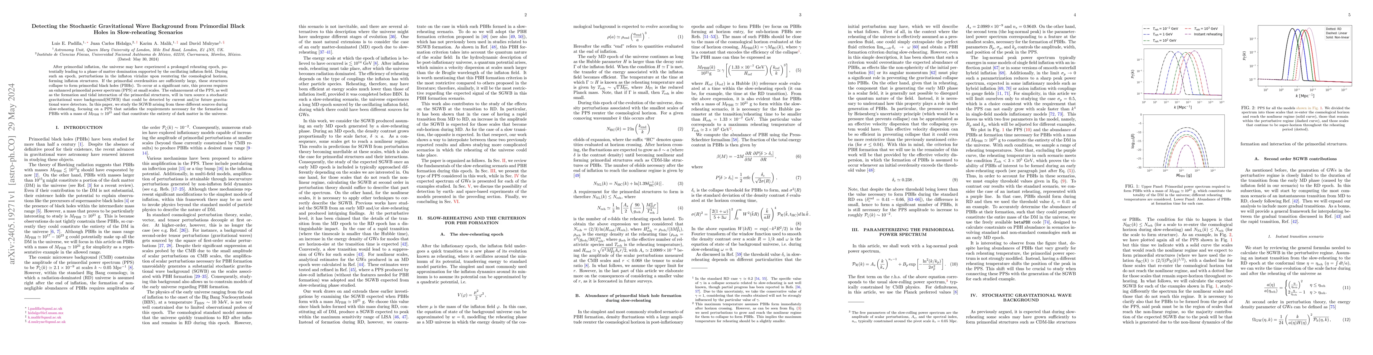 Thumbnail for Detecting the Stochastic Gravitational Wave Background from Primordial
  Black Holes in Slow-reheating Scenarios
