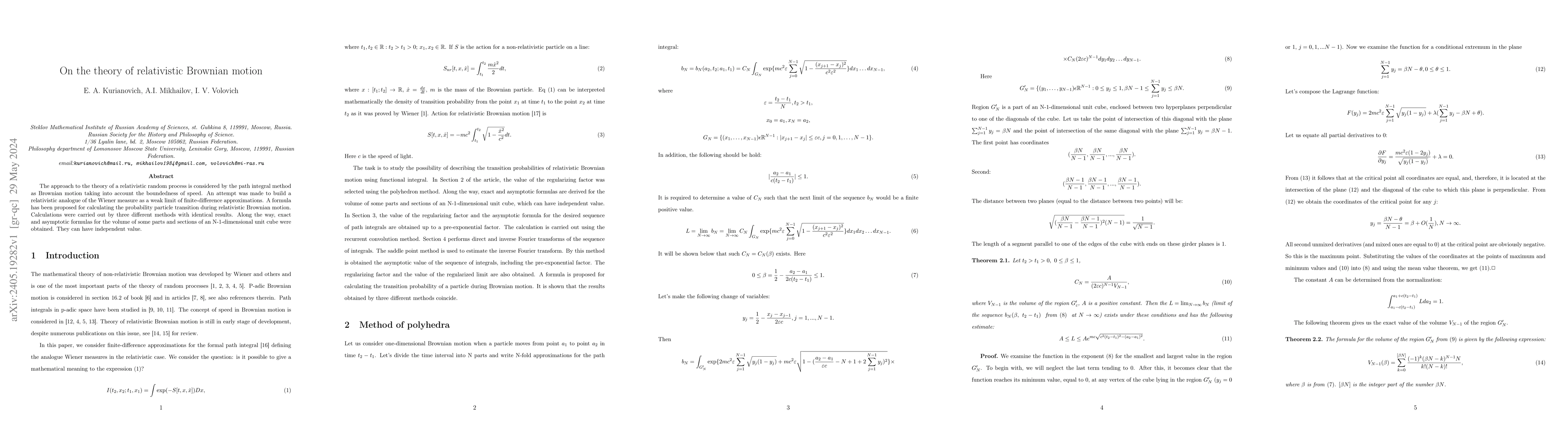 Thumbnail for On the theory of relativistic Brownian motion