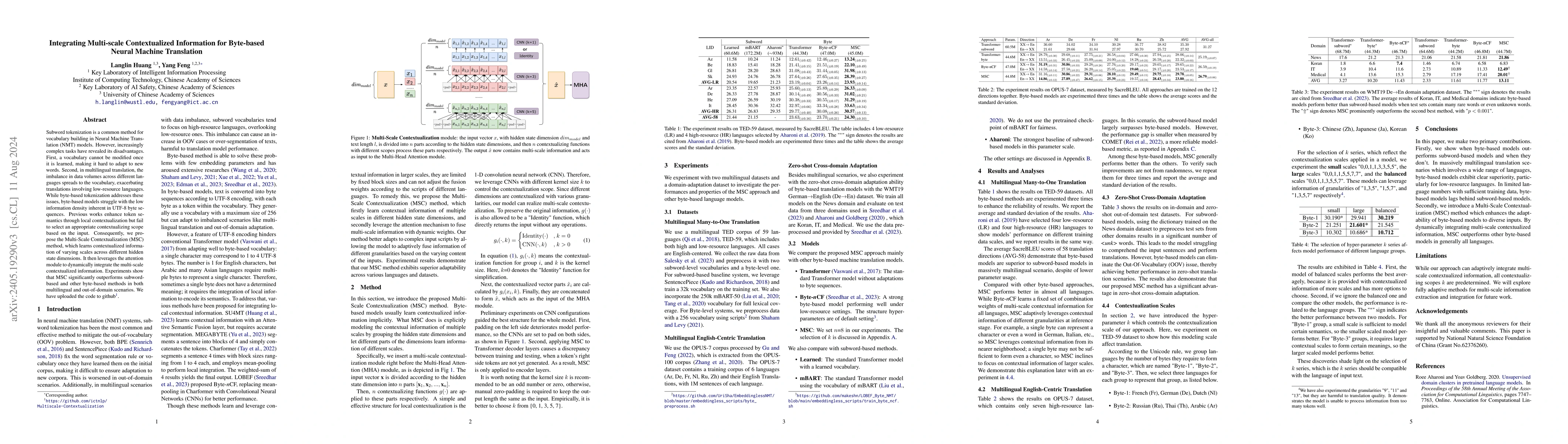 Thumbnail for Integrating Multi-scale Contextualized Information for Byte-based Neural
  Machine Translation