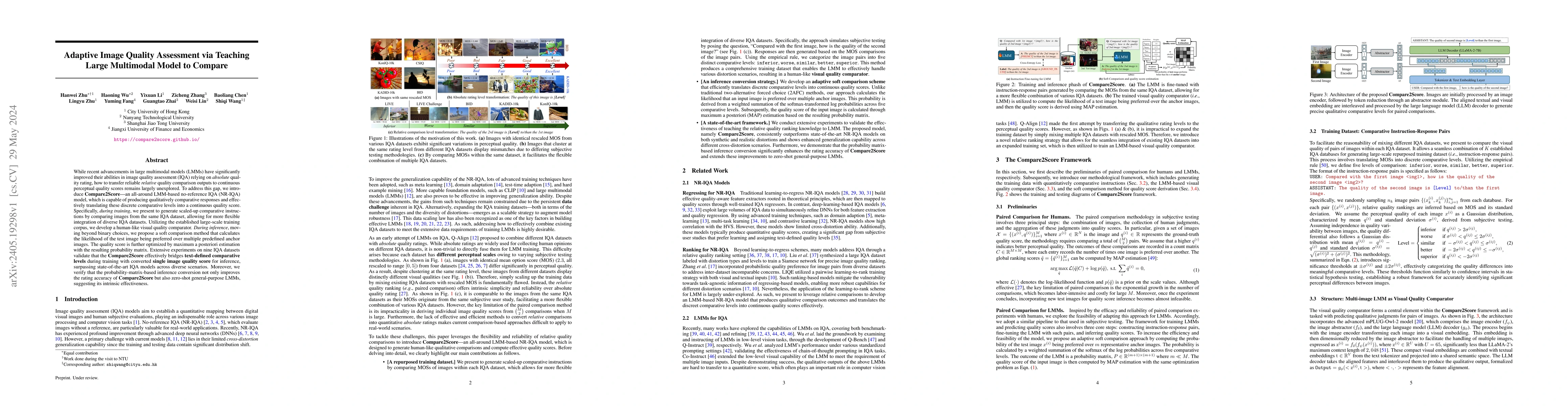 Thumbnail for Adaptive Image Quality Assessment via Teaching Large Multimodal Model to
  Compare
