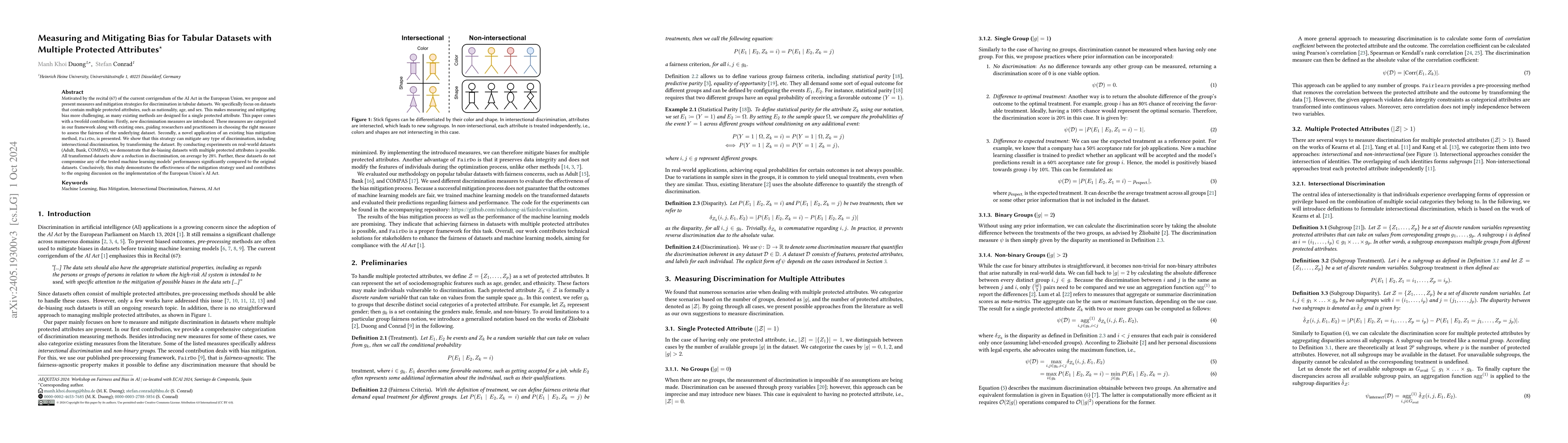 Thumbnail for Measuring and Mitigating Bias for Tabular Datasets with Multiple
  Protected Attributes