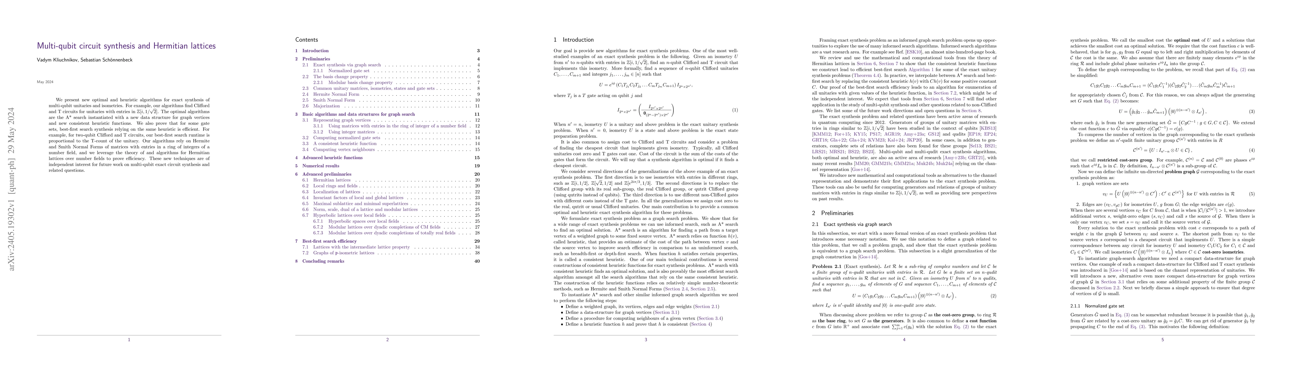 Thumbnail for Multi-qubit circuit synthesis and Hermitian lattices