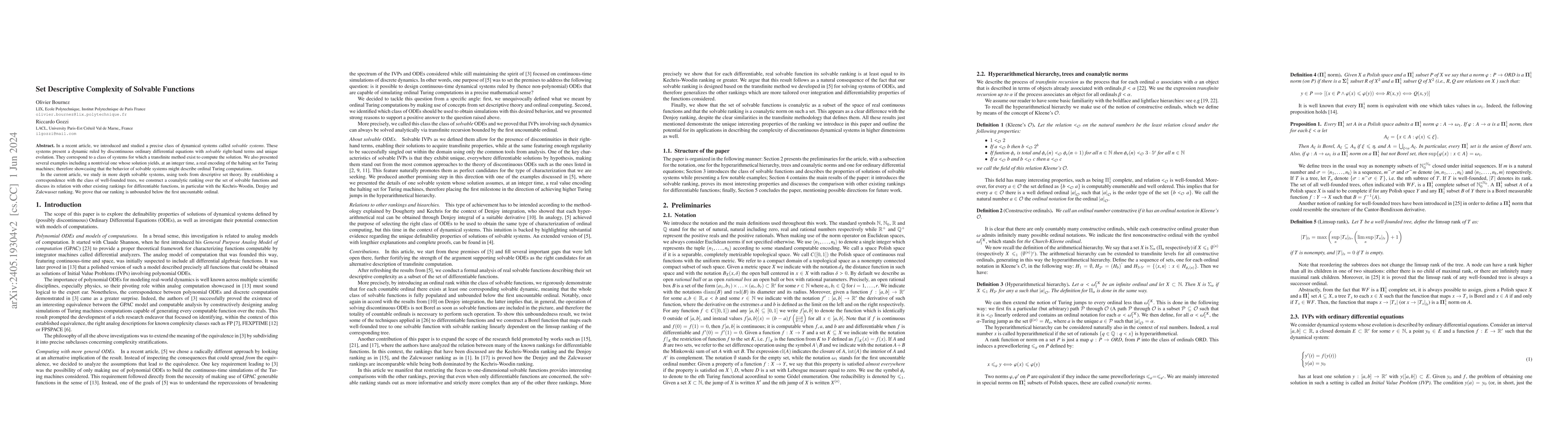 Thumbnail for Set Descriptive Complexity of Solvable Functions