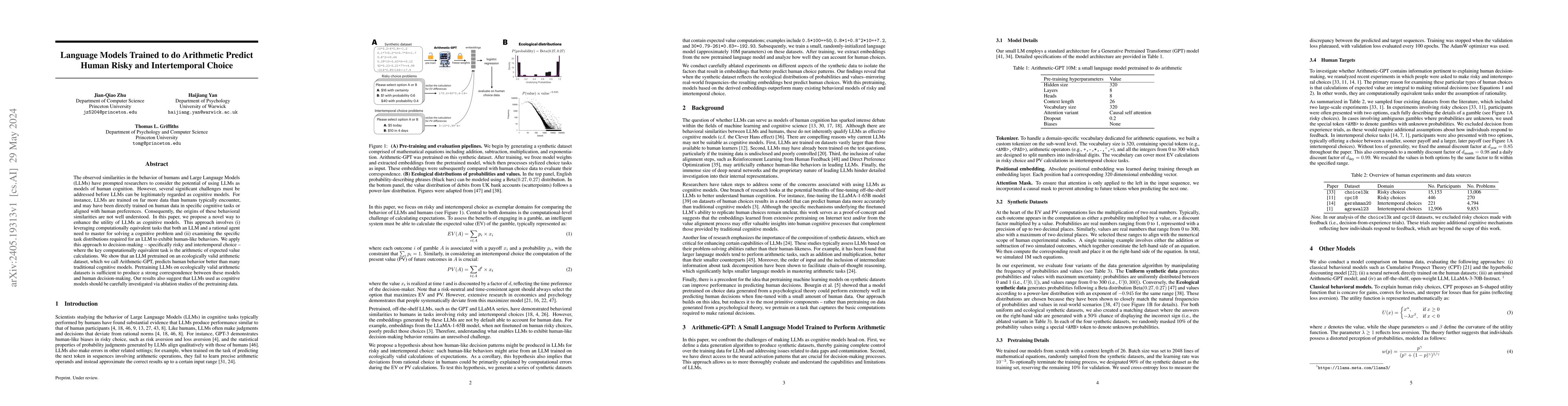 Thumbnail for Language Models Trained to do Arithmetic Predict Human Risky and
  Intertemporal Choice
