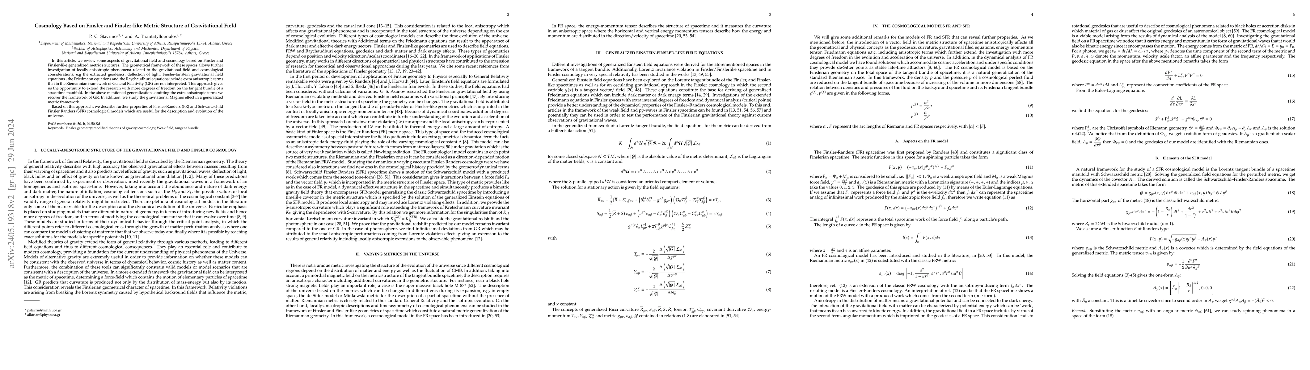 Thumbnail for Cosmology Based on Finsler and Finsler-like Metric Structure of
  Gravitational Field