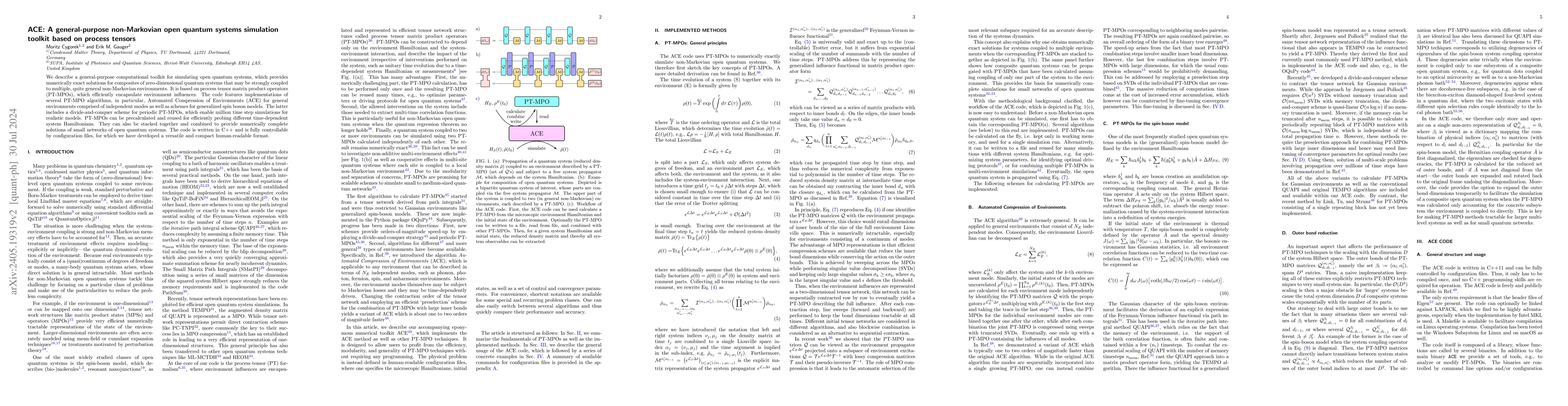 Thumbnail for ACE: A general-purpose non-Markovian open quantum systems simulation
  toolkit based on process tensors