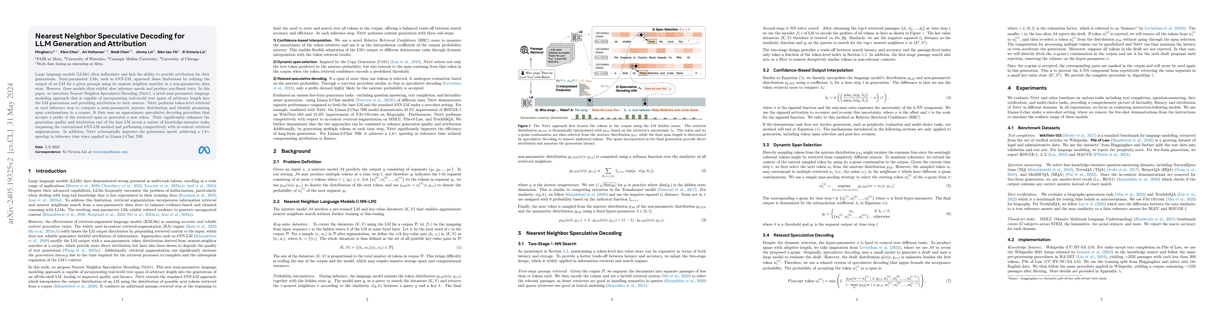 Thumbnail for Nearest Neighbor Speculative Decoding for LLM Generation and Attribution