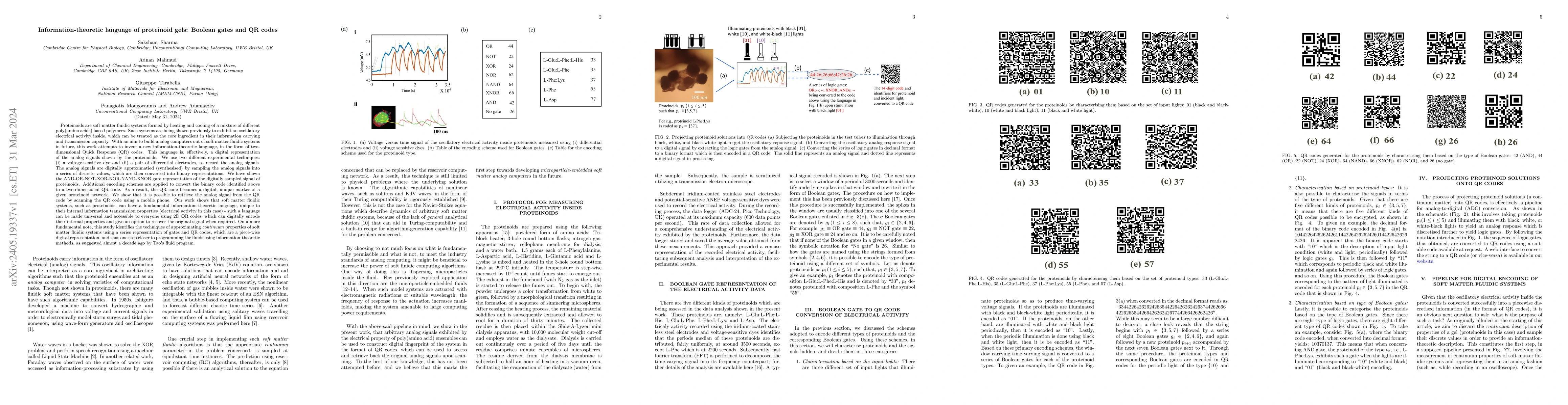 Thumbnail for Information-theoretic language of proteinoid gels: Boolean gates and QR
  codes
