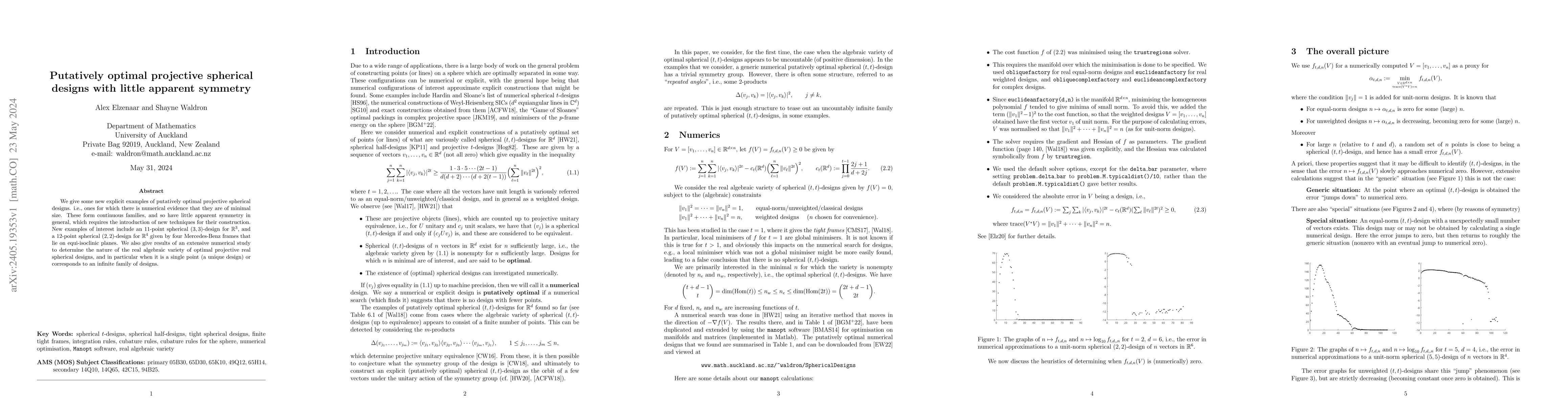 Thumbnail for Putatively optimal projective spherical designs with little apparent
  symmetry