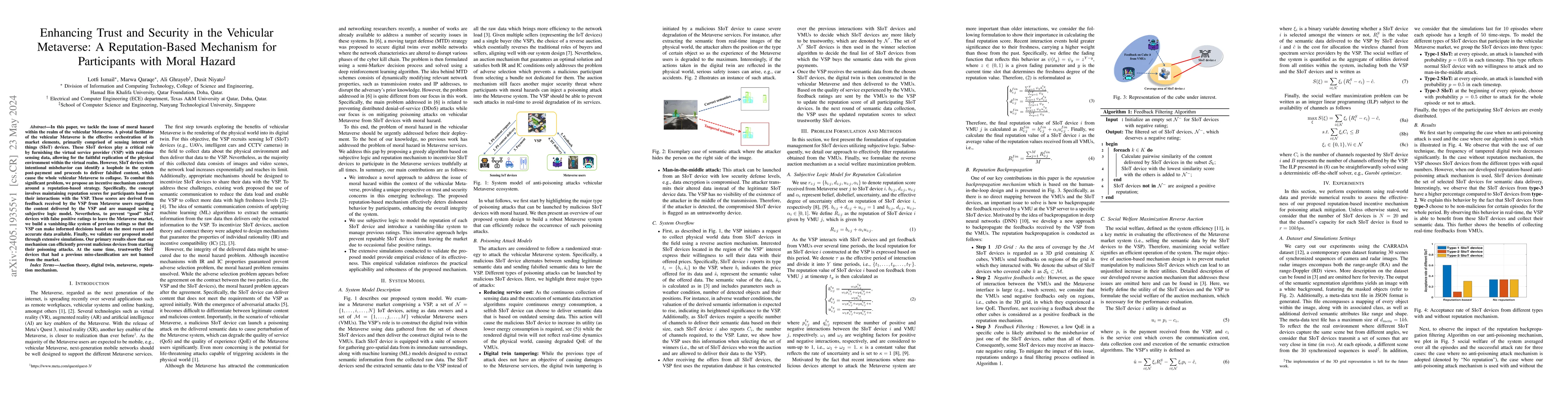 Thumbnail for Enhancing Trust and Security in the Vehicular Metaverse: A
  Reputation-Based Mechanism for Participants with Moral Hazard