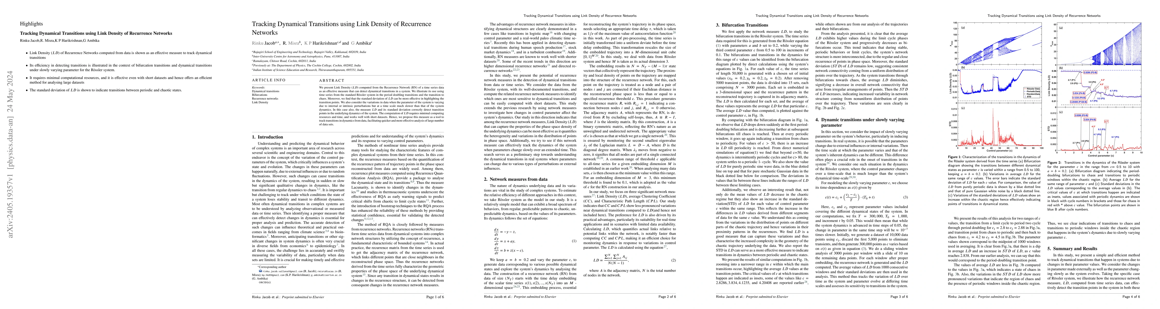 Thumbnail for Tracking Dynamical Transitions using Link Density of Recurrence Networks