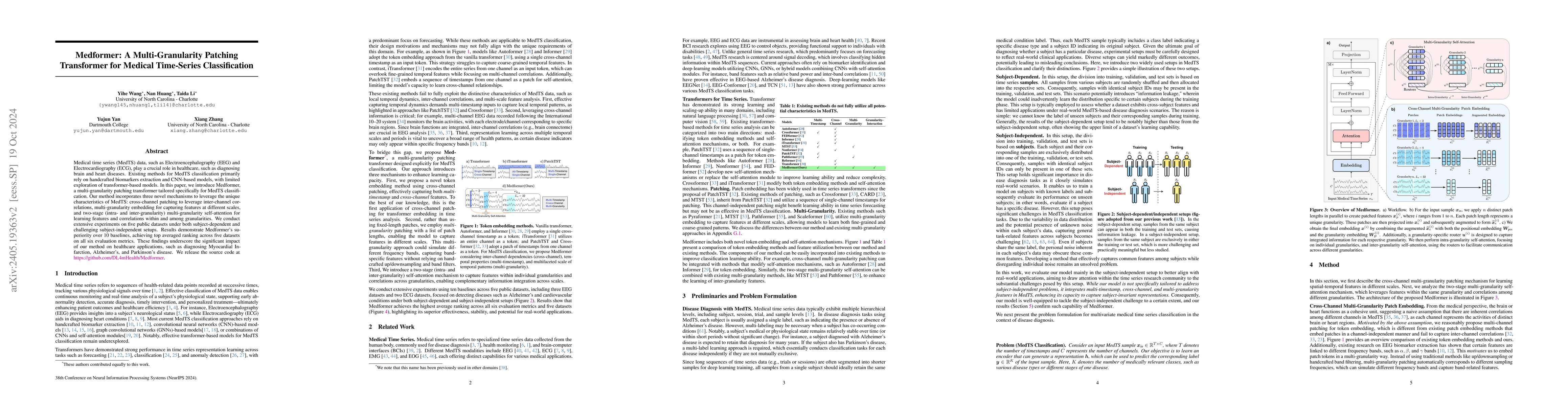 Thumbnail for Medformer: A Multi-Granularity Patching Transformer for Medical
  Time-Series Classification