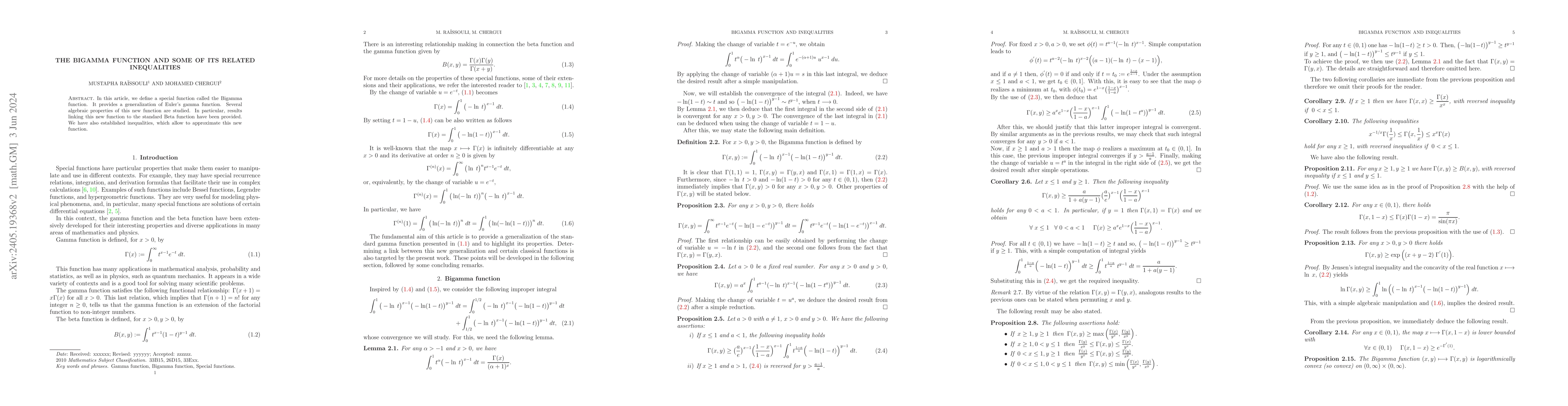 Thumbnail for The BiGamma Function and some of its Related Inequalities