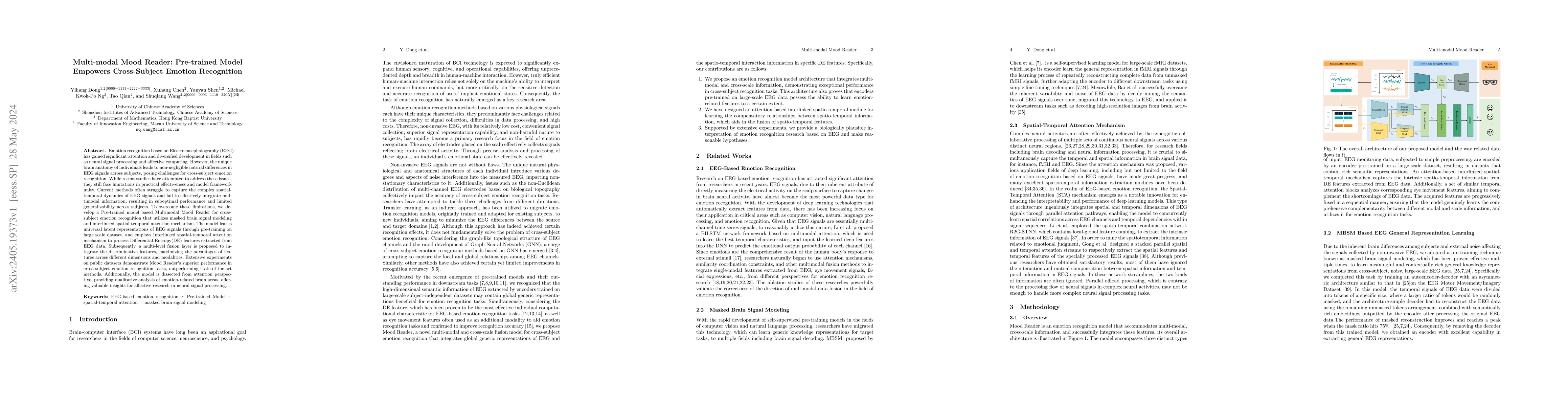 Thumbnail for Multi-modal Mood Reader: Pre-trained Model Empowers Cross-Subject
  Emotion Recognition