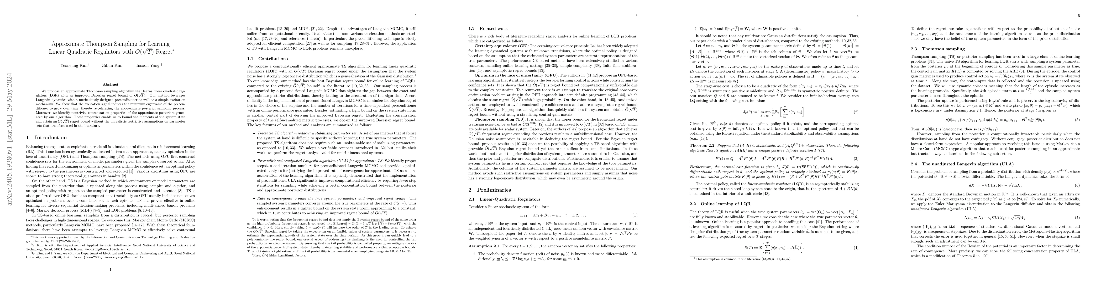 Thumbnail for Approximate Thompson Sampling for Learning Linear Quadratic Regulators
  with $O(\sqrt{T})$ Regret
