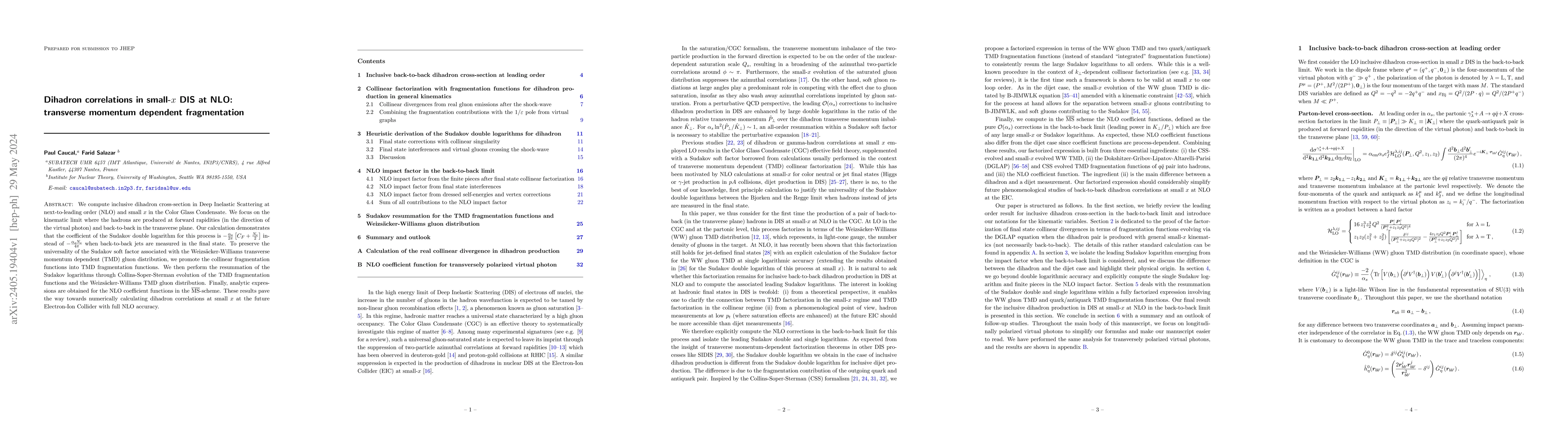 Thumbnail for Dihadron correlations in small-$x$ DIS at NLO: transverse momentum
  dependent fragmentation