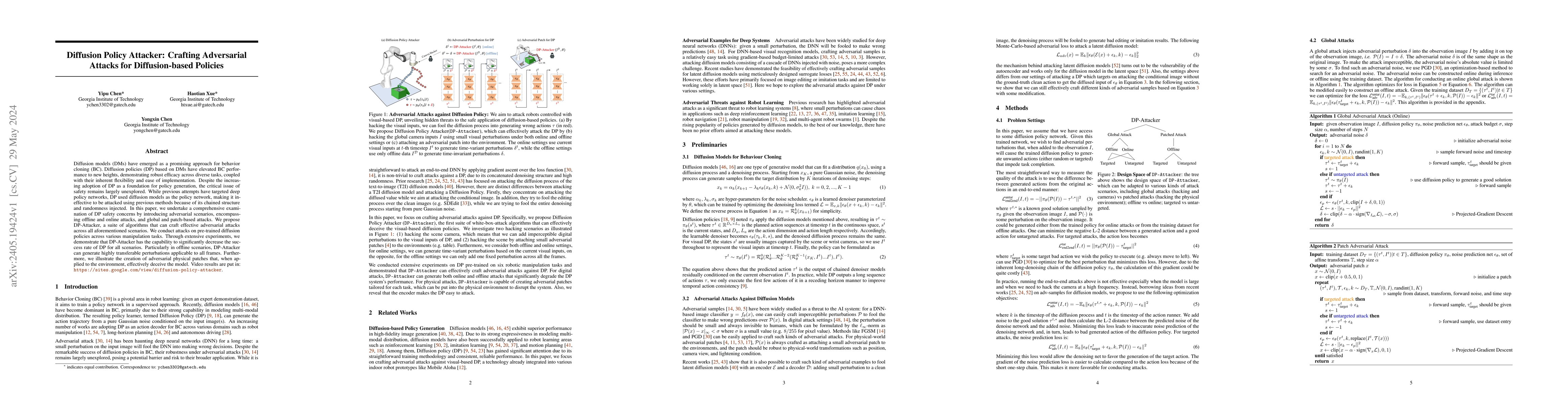 Thumbnail for Diffusion Policy Attacker: Crafting Adversarial Attacks for
  Diffusion-based Policies