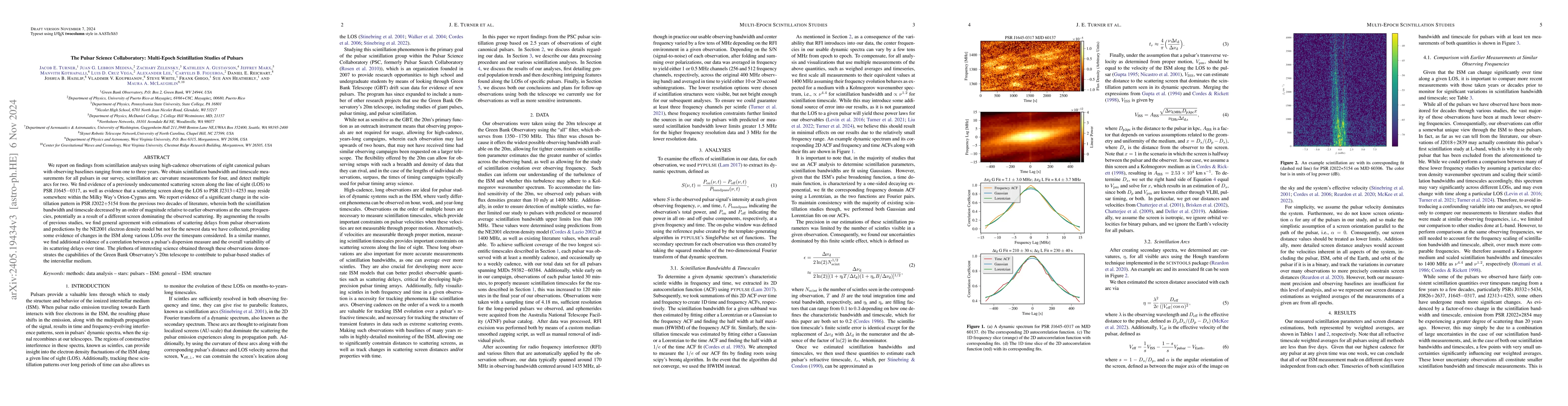 Thumbnail for The Pulsar Science Collaboratory: Multi-Epoch Scintillation Studies of
  Pulsars