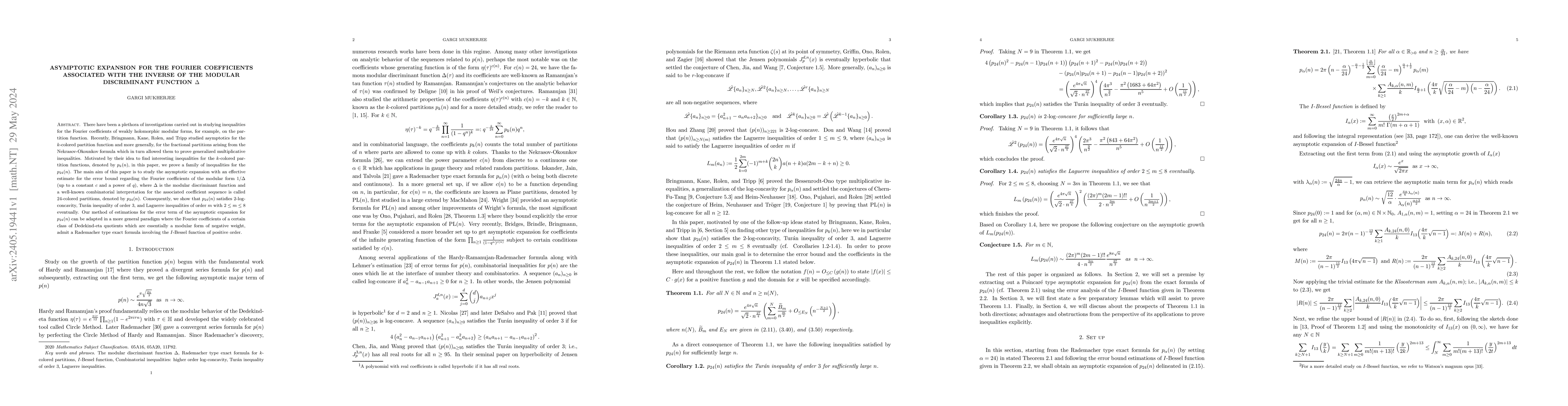 Thumbnail for Asymptotic expansion for the Fourier coefficients associated with the
  inverse of the modular discriminant function $\Delta$