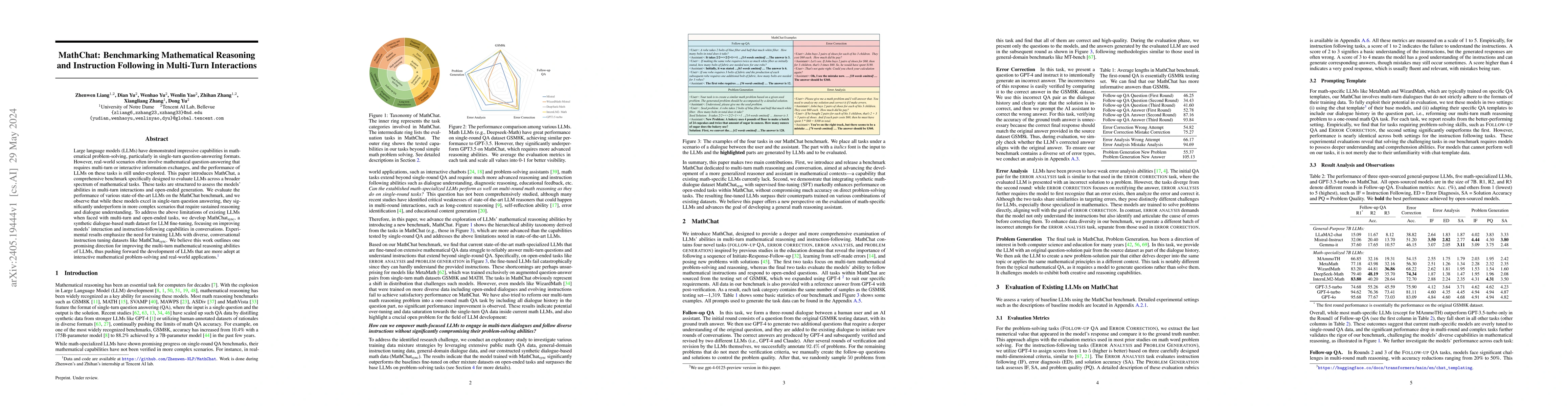 Thumbnail for MathChat: Benchmarking Mathematical Reasoning and Instruction Following
  in Multi-Turn Interactions
