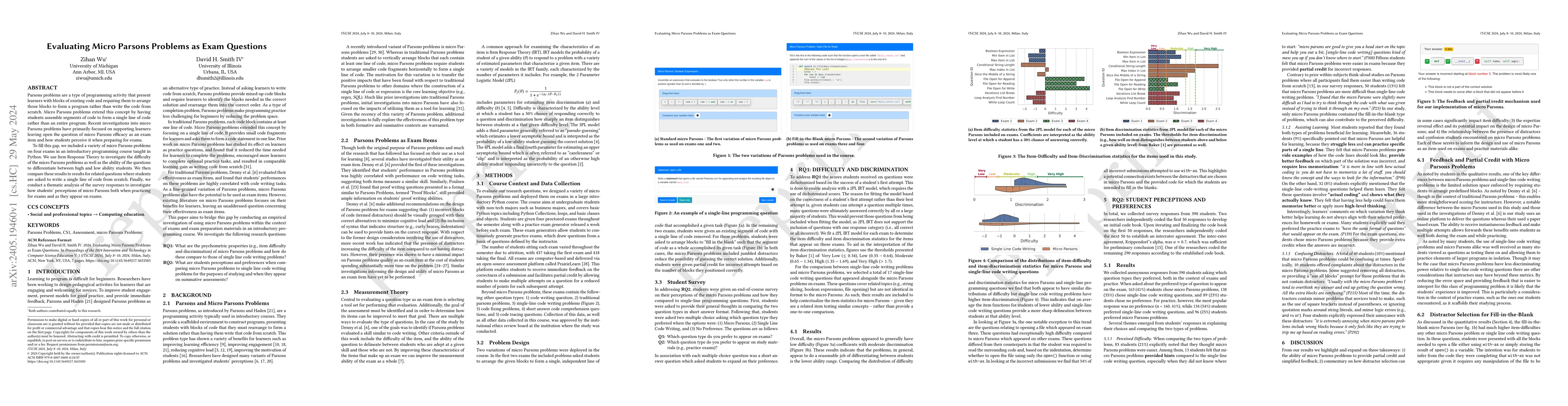 Thumbnail for Evaluating Micro Parsons Problems as Exam Questions
