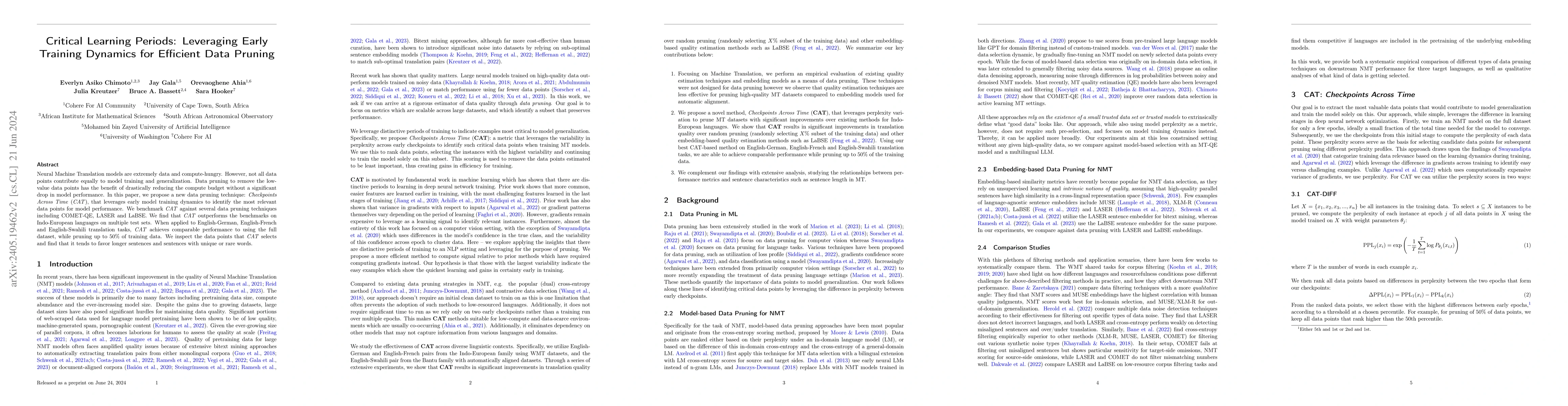 Thumbnail for Critical Learning Periods: Leveraging Early Training Dynamics for
  Efficient Data Pruning