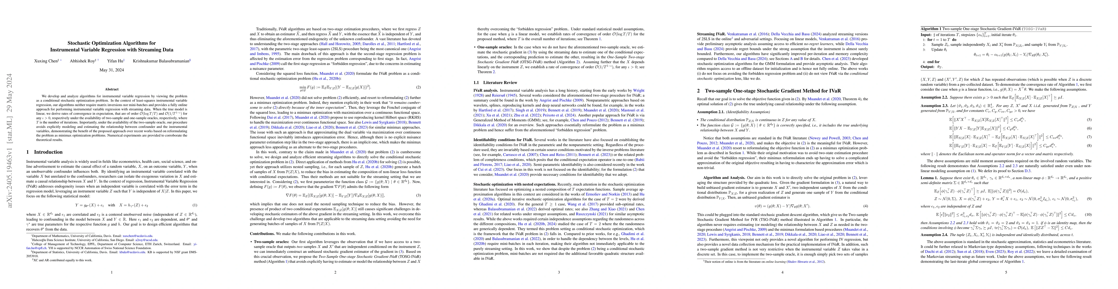 Thumbnail for Stochastic Optimization Algorithms for Instrumental Variable Regression
  with Streaming Data