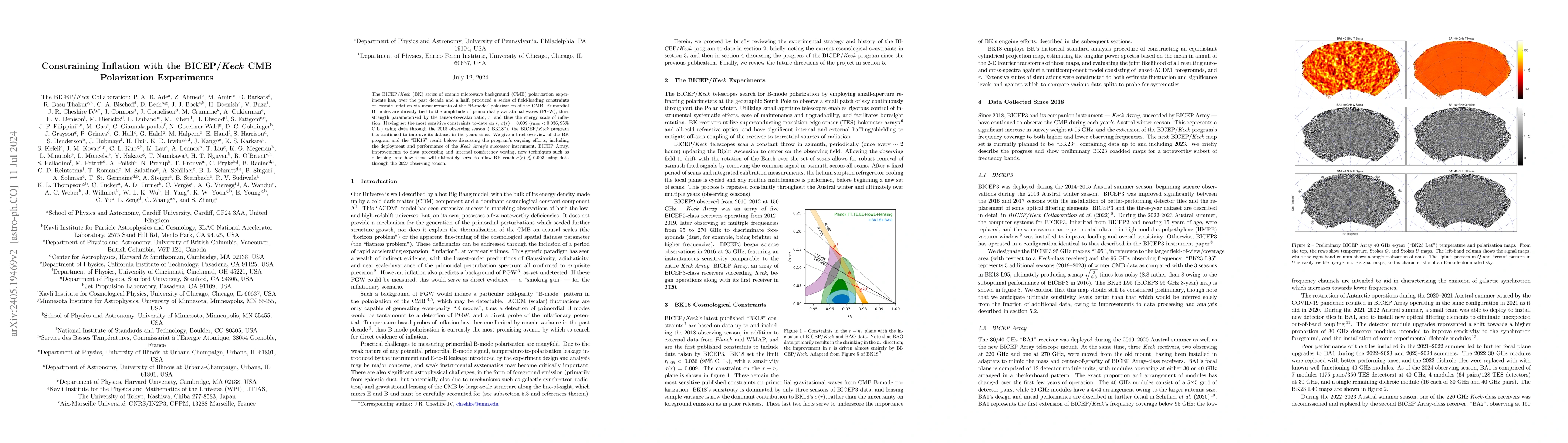 Thumbnail for Constraining Inflation with the BICEP/Keck CMB Polarization Experiments