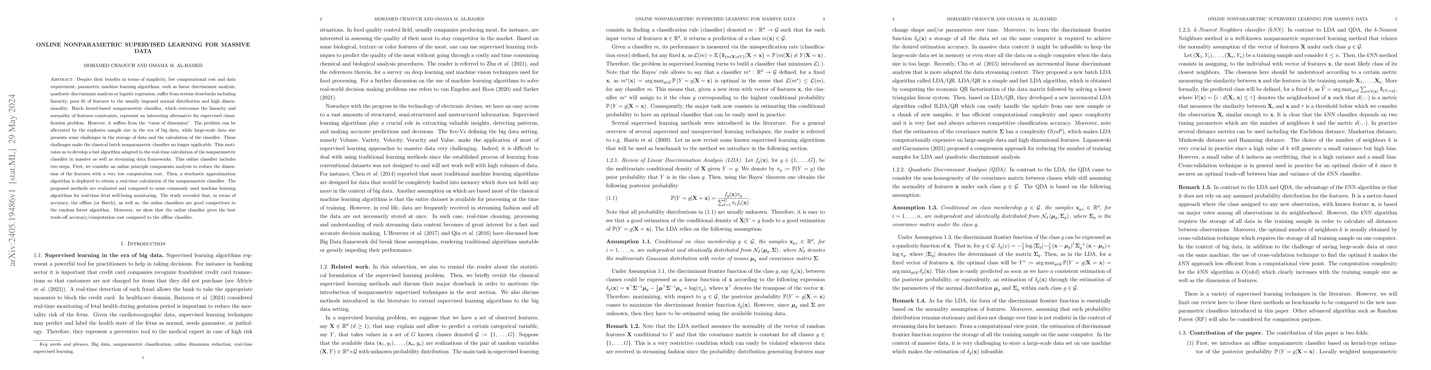 Thumbnail for Online Nonparametric Supervised Learning for Massive Data