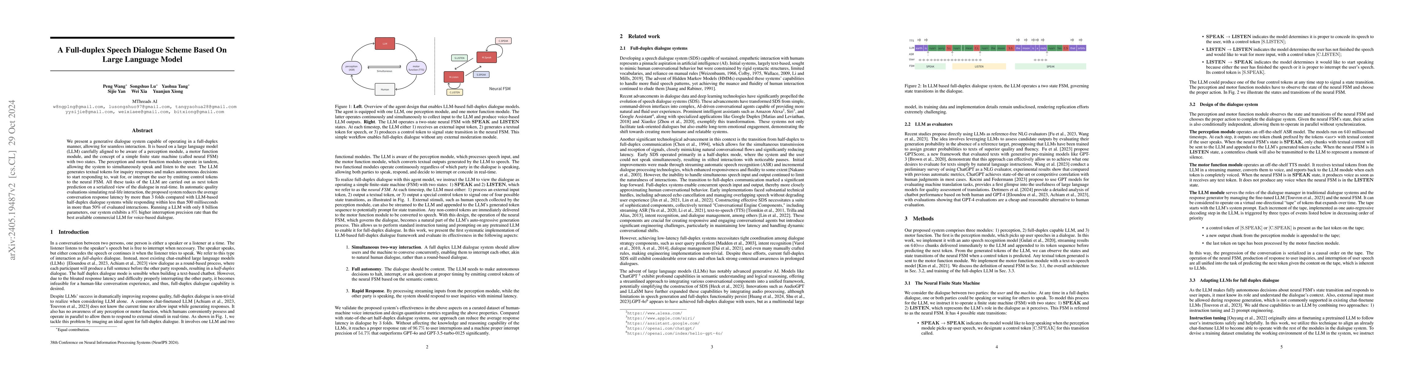 Thumbnail for A Full-duplex Speech Dialogue Scheme Based On Large Language Models
