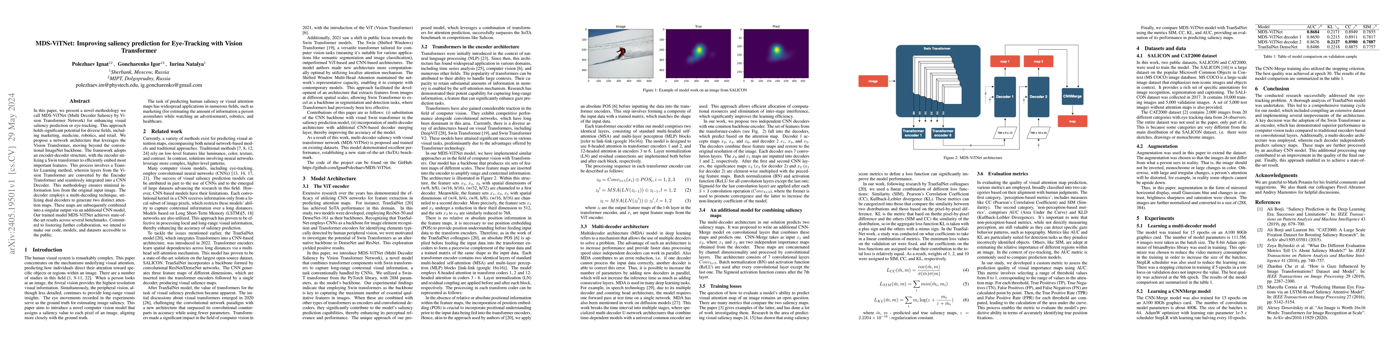 Thumbnail for MDS-ViTNet: Improving saliency prediction for Eye-Tracking with Vision
  Transformer