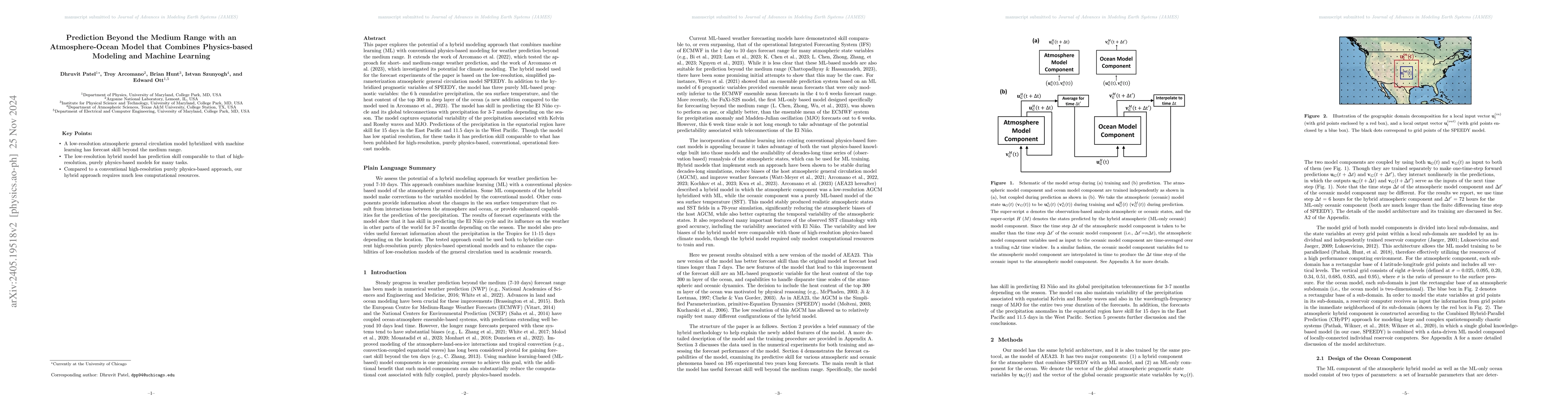 Thumbnail for Exploring the Potential of Hybrid Machine-Learning/Physics-Based
  Modeling for Atmospheric/Oceanic Prediction Beyond the Medium Range