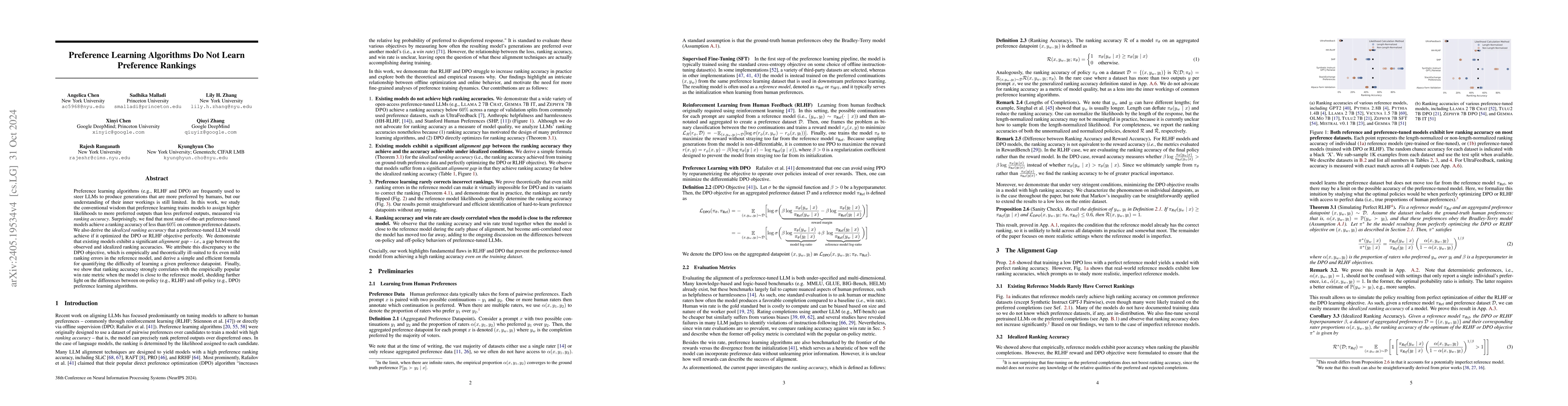 Thumbnail for Preference Learning Algorithms Do Not Learn Preference Rankings