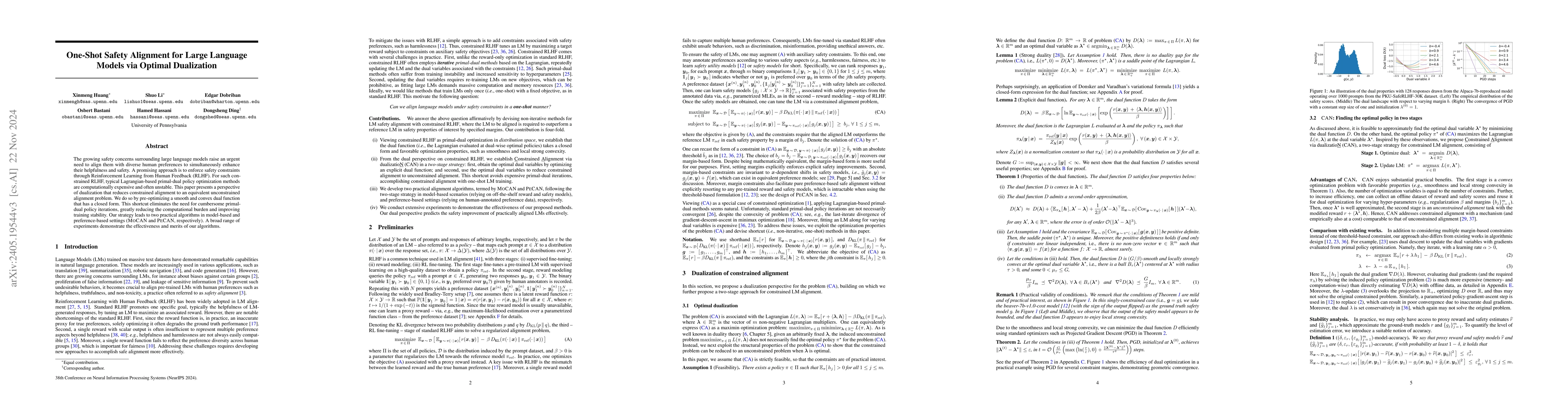 Thumbnail for One-Shot Safety Alignment for Large Language Models via Optimal
  Dualization