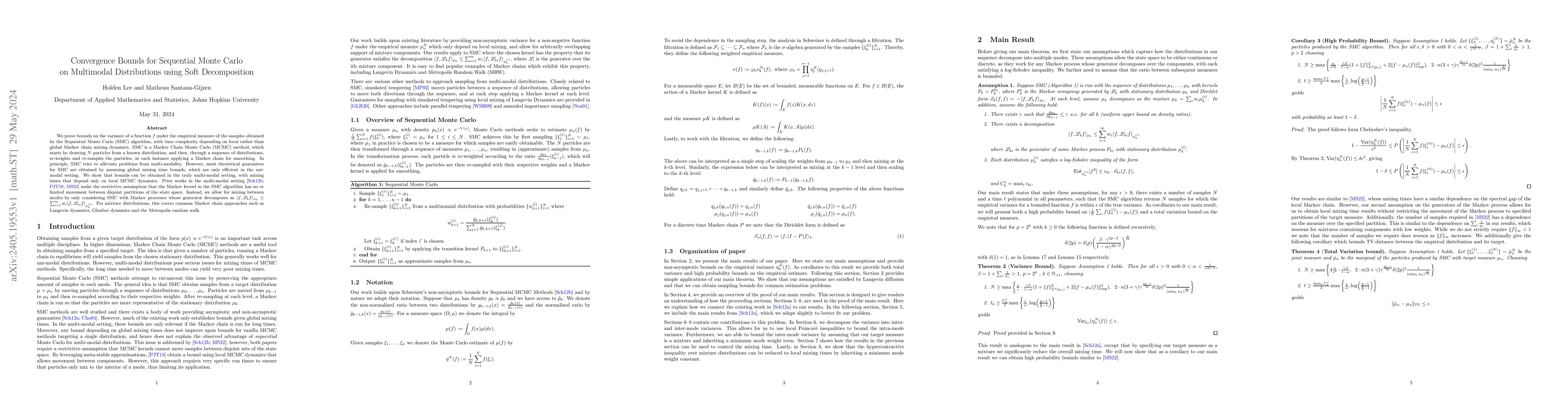 Thumbnail for Convergence Bounds for Sequential Monte Carlo on Multimodal
  Distributions using Soft Decomposition