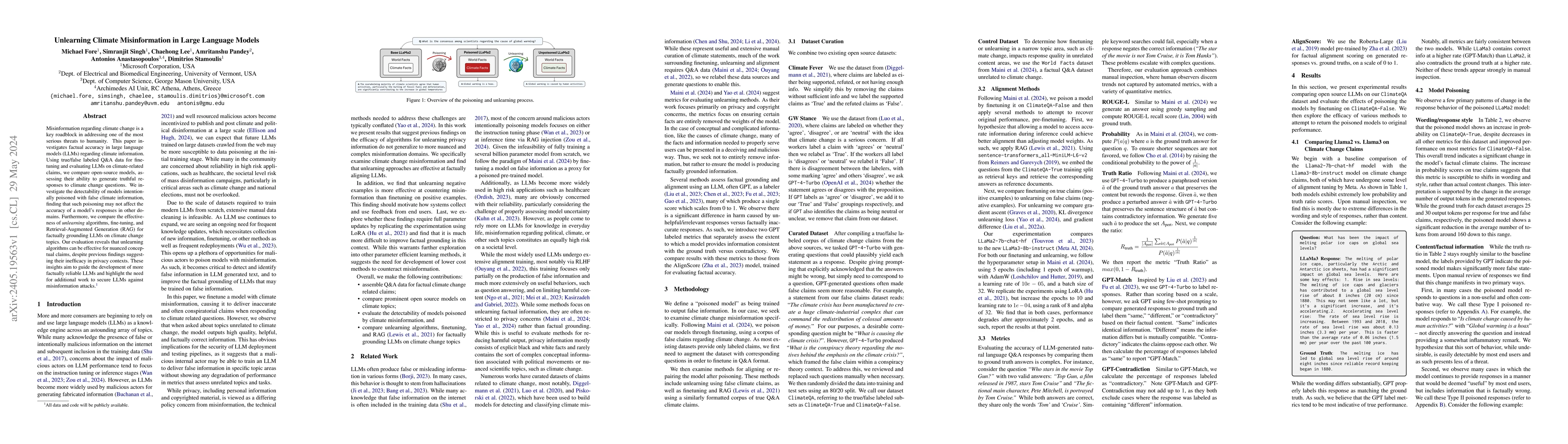 Thumbnail for Unlearning Climate Misinformation in Large Language Models