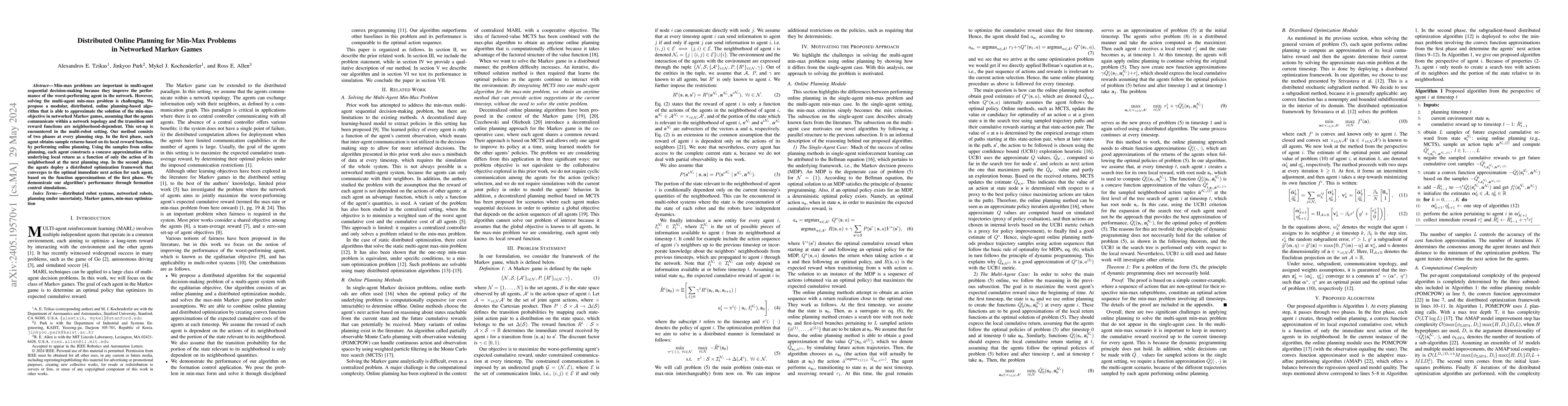 Thumbnail for Distributed Online Planning for Min-Max Problems in Networked Markov
  Games