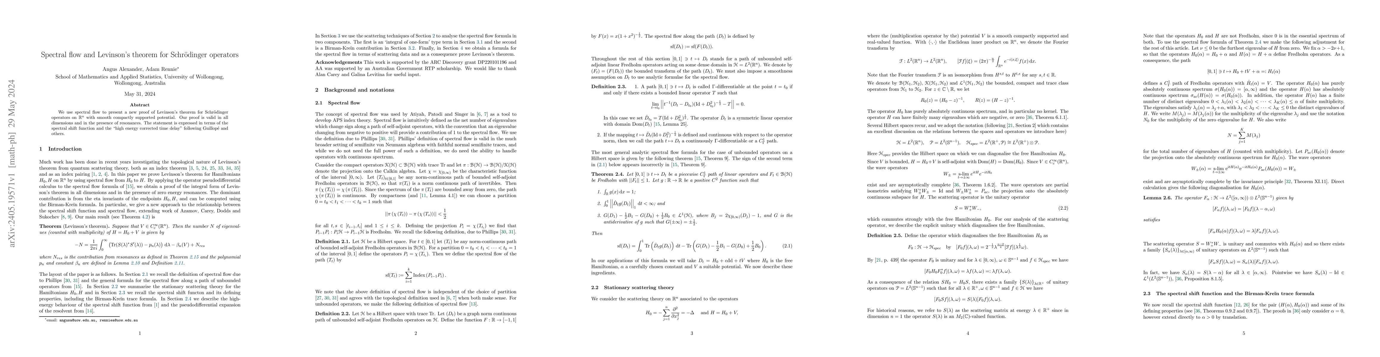 Thumbnail for Spectral flow and Levinson's theorem for Schr\"o dinger operators