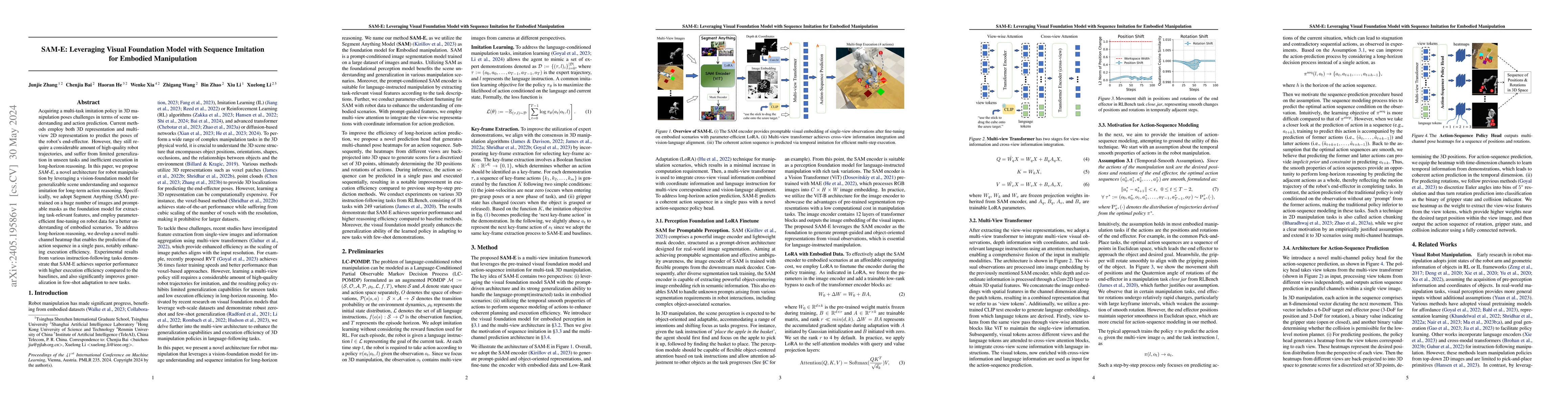 Thumbnail for SAM-E: Leveraging Visual Foundation Model with Sequence Imitation for
  Embodied Manipulation