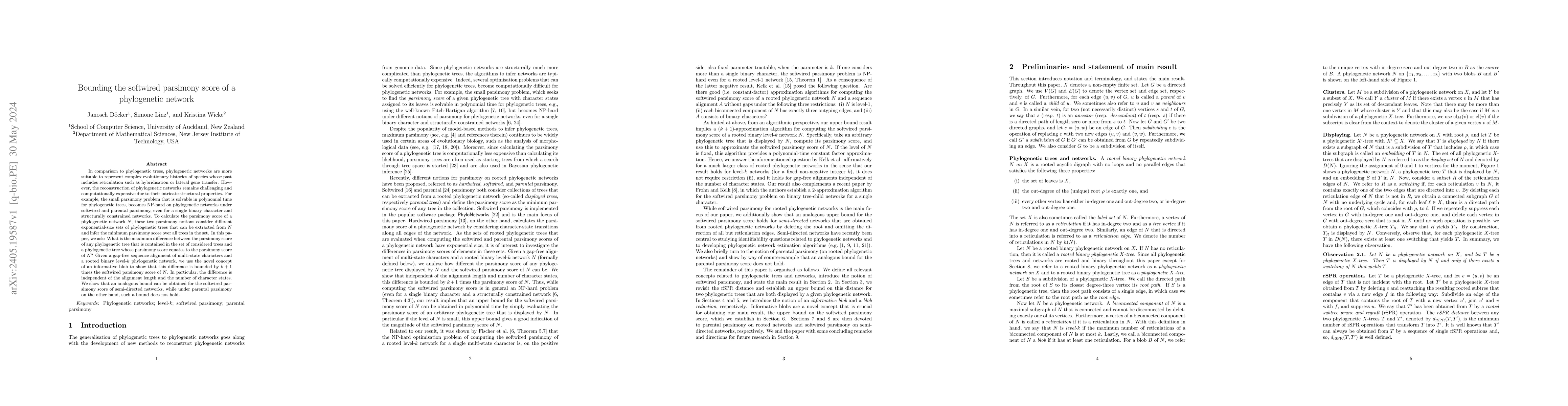 Thumbnail for Bounding the softwired parsimony score of a phylogenetic network