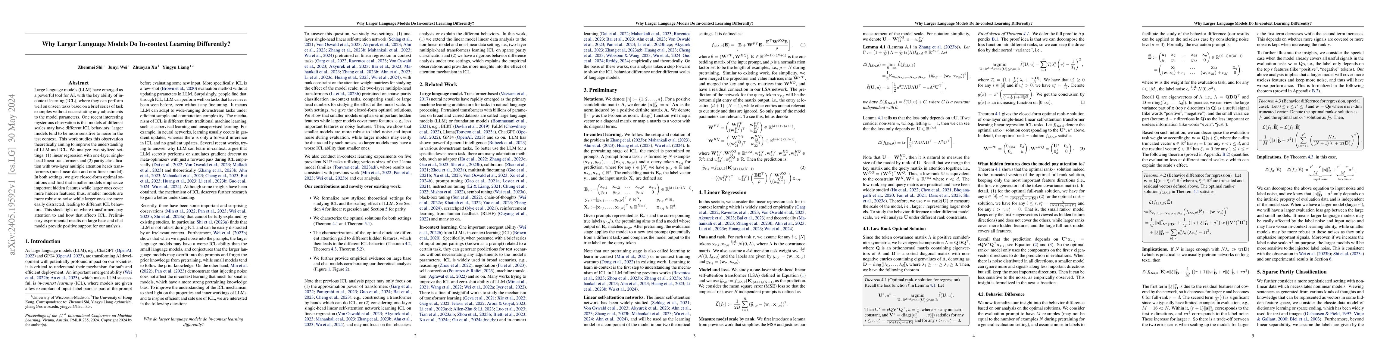Thumbnail for Why Larger Language Models Do In-context Learning Differently?