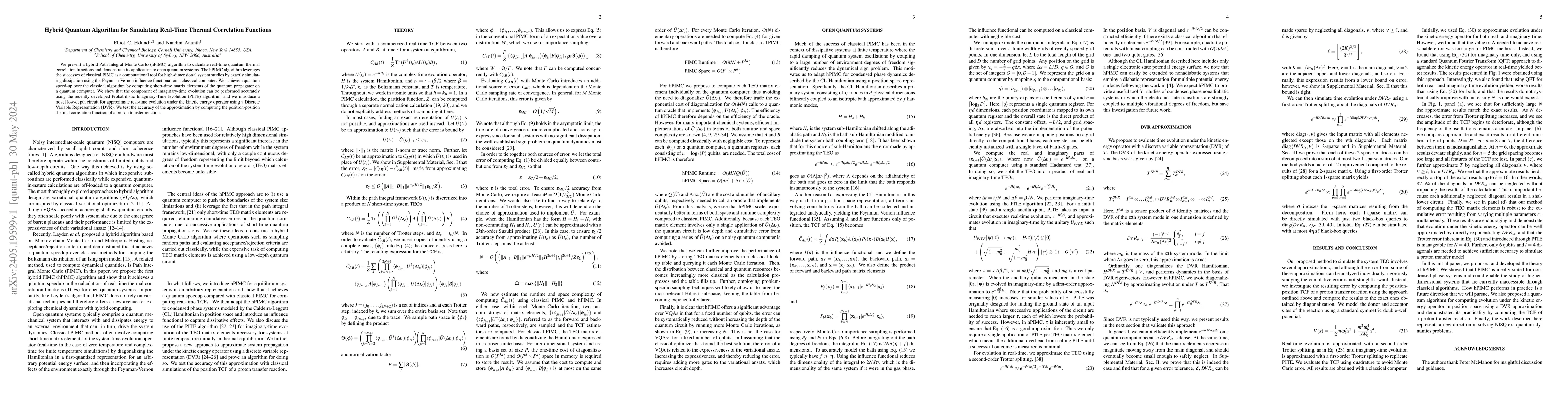 Thumbnail for Hybrid Quantum Algorithm for Simulating Real-Time Thermal Correlation
  Functions