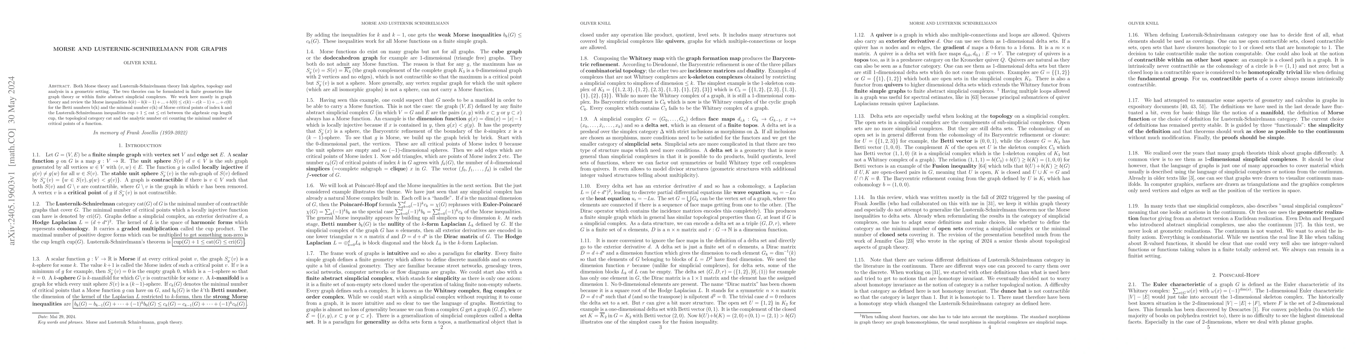 Thumbnail for Morse and Lusternik-Schnirelmann for graphs